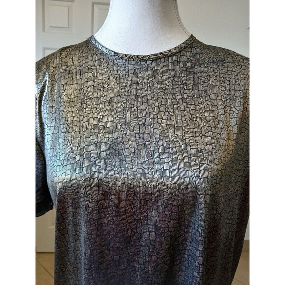 Vintage Womens Clio Gold Metallic Short Sleeve Blouse 100% Polyester SML USA - Picture 6 of 13